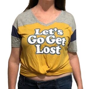 Let’s Go Get Lost Yellow Graphic V-Neck Tee - Summer, vacation, road trip